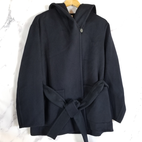 VINCE Wool and Cashmere Navy Jacket  w/ Hood, Lg - Picture 1 of 11